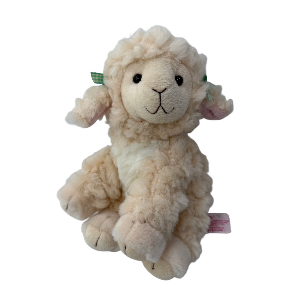 Russ Berrie Lola Lamb Plush Stuffed Animal Cream Sheep Green Bows 9 inch 31951